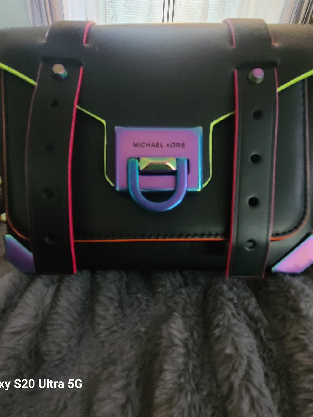 Michael Kors Black Crossbody Bag with Neon Trim